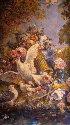 a painting of a painting of flowers and chickens at Casa dell'Opera LUXURY STAY in Rome