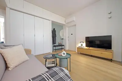 a living room with a couch and a flat screen tv at YCH-Eleganza e confort vicino metro re di Roma in Rome