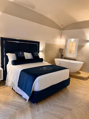 a bedroom with a large bed and a bath tub at Residenza Vittorio Veneto in Rome