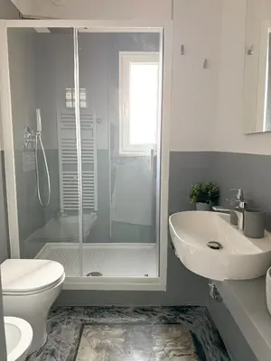 a bathroom with a shower and a toilet and a sink at NEW! St Peter Roman holidays 1953 in Rome