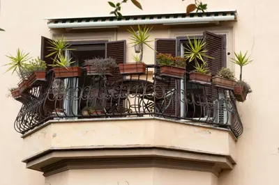 a balcony with potted plants on a building at Domus Caroli in Vaticano in Rome