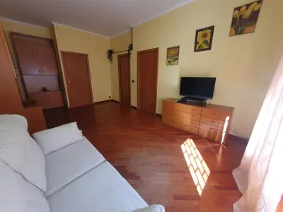 a living room with a white couch and a television at Domus Monteverde in Rome