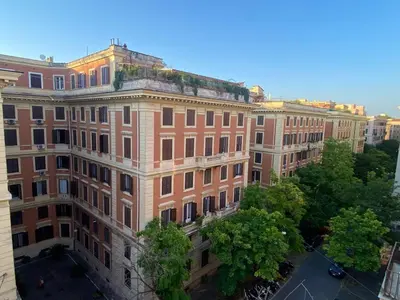 an overhead view of a large brick building at Casa Bianca room 16 in Rome