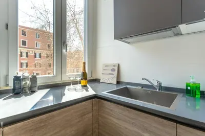 a kitchen with a sink and a window at Pgrhome Giulio Cesare in Rome