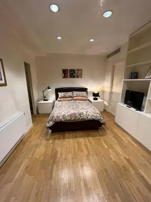 a bedroom with a bed and two white cabinets at Giulio Cesare APT in Rome