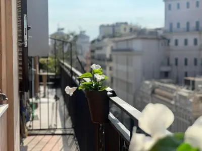 a potted plant sitting on the ledge of a balcony at Luxury Suite Monti Quirinale in Rome