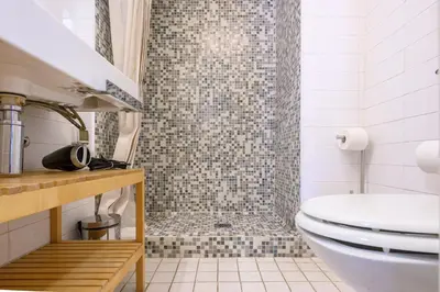a bathroom with a toilet and a shower at Puccini Flat in Rome
