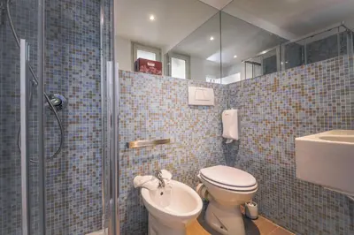 a bathroom with a toilet and a shower and a sink at Donna Maria Apartment in Rome