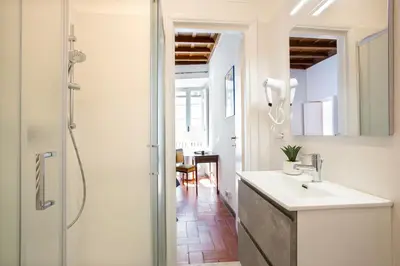 a bathroom with a sink and a shower at Barchetta Loft in Rome