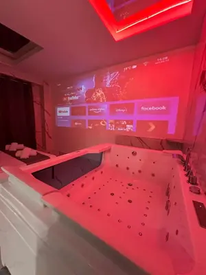 a room with a tub with a large screen at Gladiatrice Suite in Rome