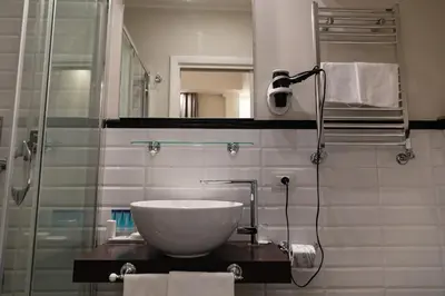 a bathroom with a bowl sink and a shower at Relais Monti in Rome