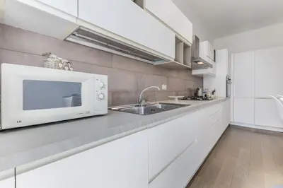 a kitchen with a microwave and a sink at Casa Malupa Luxury Apts San Giovanni in Laterano in Rome