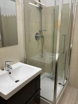 a bathroom with a sink and a shower at da Nonna Dina in Rome