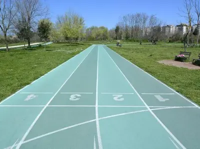 a blue track in a park with numbers on it at Vacanze romane in Rome