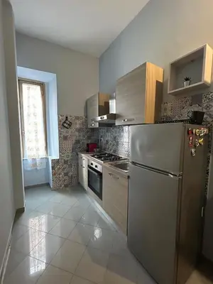 a kitchen with a stainless steel refrigerator and a stove at A Casa di Mario al Pigneto in Rome