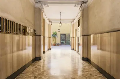 an empty hallway in a building with a potted plant at Stardust Rome Guest House in Rome