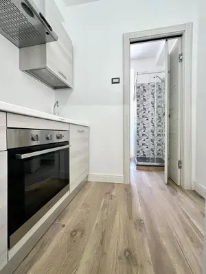 a kitchen with a stove and a door to a wine cellar at Spagna Home in Rome