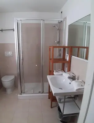 a bathroom with a shower and a sink and a toilet at Hotel Aniene in Rome