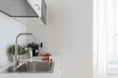 a kitchen sink with fruits and vegetables on a counter at iFlat Vatican Modern & Comfortable Peaceful Gem in Rome
