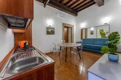 a kitchen and living room with a sink and a couch at Campo De Fiori Apartments in Rome