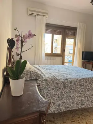 a bedroom with a bed and a potted plant on a table at Ai Levii in Rome