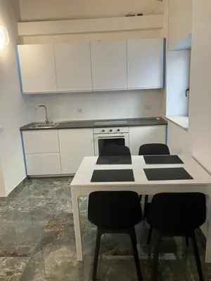 a kitchen with a table with chairs and a sink at Principe Umberto piano terra in Rome