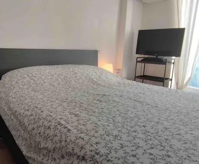 a bedroom with a large bed and a flat screen tv at Casa De Santis in Rome