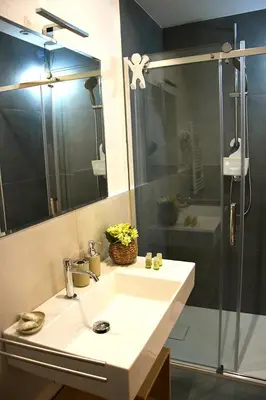 a bathroom with a sink and a shower at B&B CasaBentivoglio in Rome