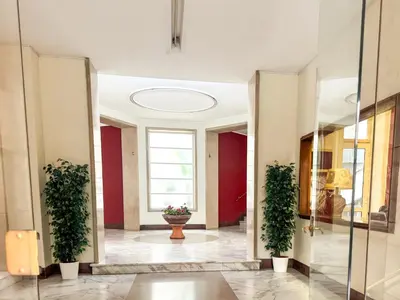 a hallway with two potted plants and a mirror at Il Sogno di Balduina a 1 min Stazione Appiano-Ospedale Gemelli in Rome
