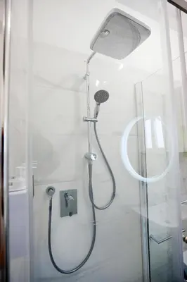 a shower with a shower head and a mirror at Unique Stay Tiburtina in Rome