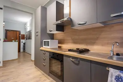 a kitchen with a sink and a microwave at Aurelia Garden Suite in Rome