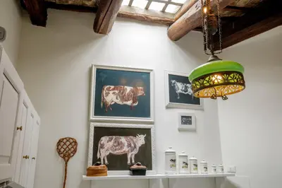 a room with two pictures of cows on the wall at Terrazza Altavista - Aeternum Urbe in Rome