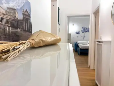 a bag sitting on top of a counter in a room at Modern apartment with Private Balcony Near Colosseum in Rome
