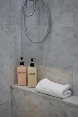 two bottles of soap sitting on a shelf in a bathroom at Pgrhome Civinini in Rome