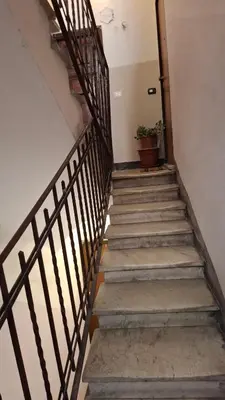 a stairway with a stair railing and a potted plant at Pigneto New collection 1 in Rome