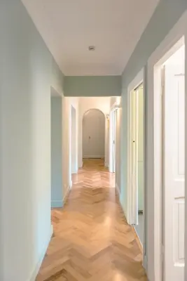an empty hallway with wood floors and blue walls at Tiber Luxury Apartment in Rome