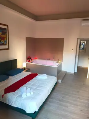 a bedroom with a large bed and a bath tub at Igg VATICAN HOLIDAY in Rome
