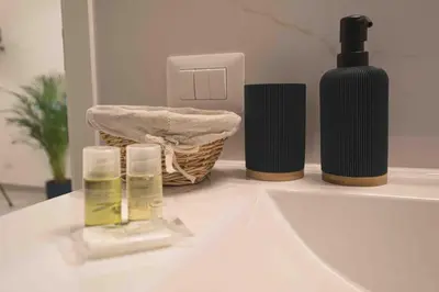 a bathroom counter with two bottles of soap and a sink at Nexus Prati Suite in Rome
