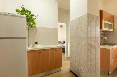 a kitchen with a sink and a refrigerator at LA PETITE MAISON a ROME in Rome