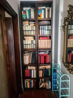 a book shelf filled with books next to a door at 5 metro stop colosseum in Rome