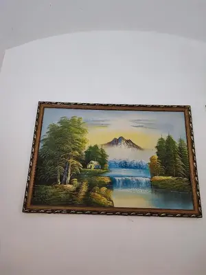 a framed painting of a mountain and a lake at Residenza Giolitti in Rome