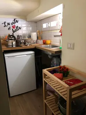 a kitchen with a sink and a counter top at Trastevere Holiday Home in Rome