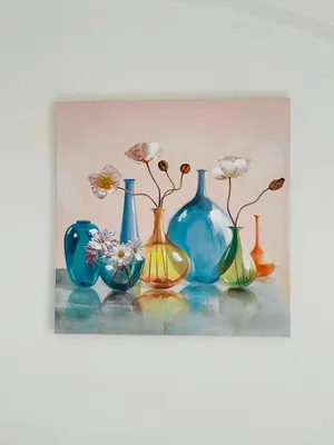 a painting of different colored vases with flowers in them at Loft Flower Colosseum in Rome