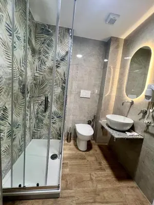 a bathroom with a shower and a toilet and a sink at Qg Golden Rooms in Rome