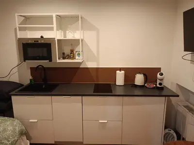 a small kitchen with a sink and a microwave at Charming Trastevere Sun in Rome