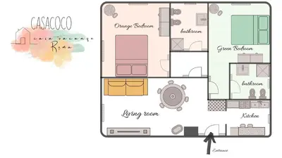 a floor plan of a house with furniture at CasaCoco con posto auto e 2 bagni in Rome