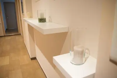 a bathroom with a white sink and a vase at Anna Guest House in Rome