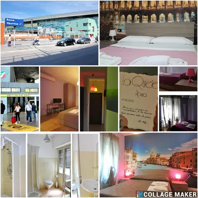 a collage of photos of a hotel room at La Quiete in Rome