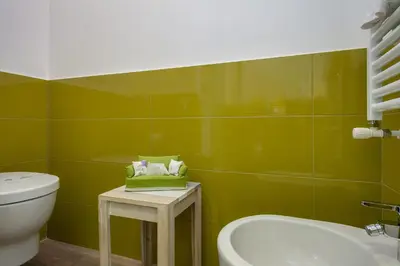 a green bathroom with a toilet and a sink at Zefiro Home in Rome