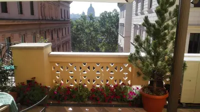 a window view of a balcony with flowers at Residenza Cavallini in Rome